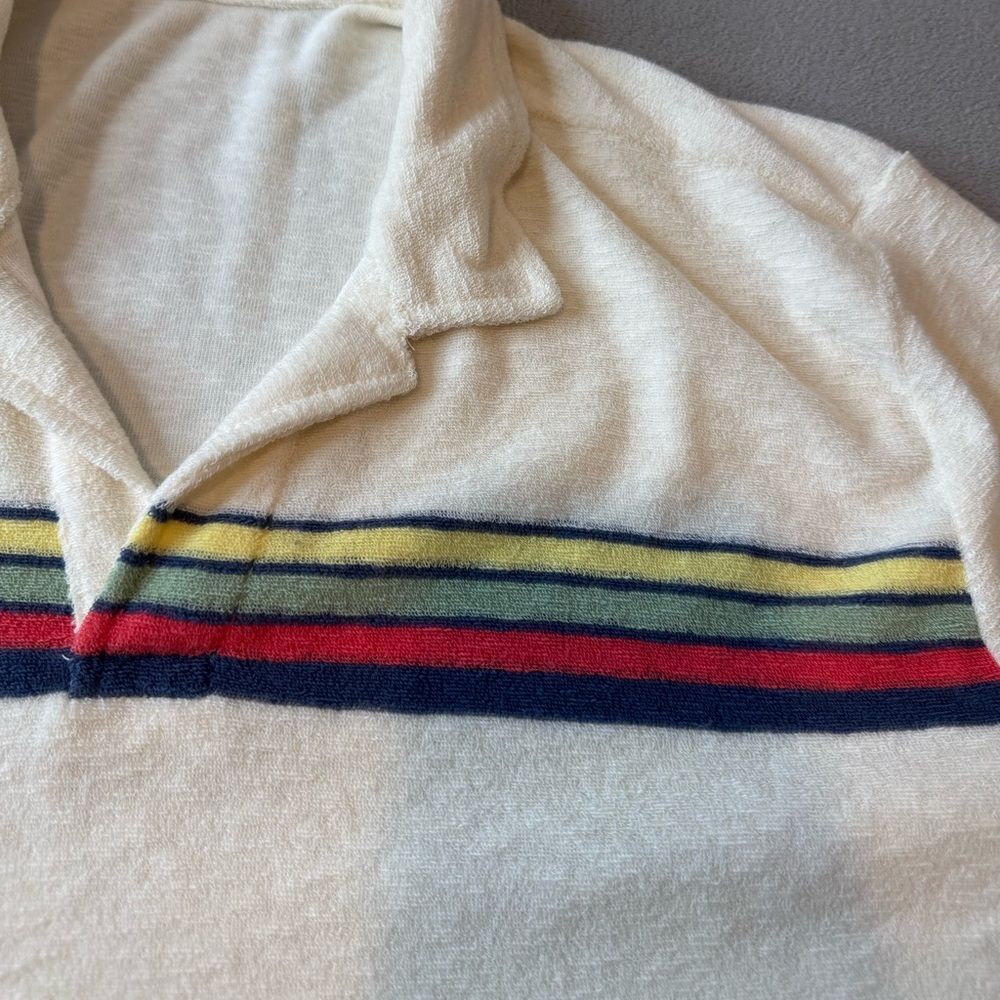 Marine Layer Terry Out Stripe Polo in Fog Sunset Stripe Size L for men’s - Picture 9 of 15